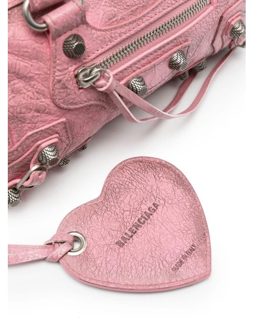 Balenciaga Pink Le Cagole Duffle Cracked Leather Bag