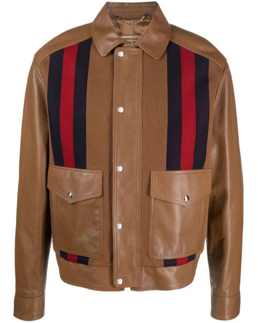 Gucci Brown Panelled Leather Jacket for men