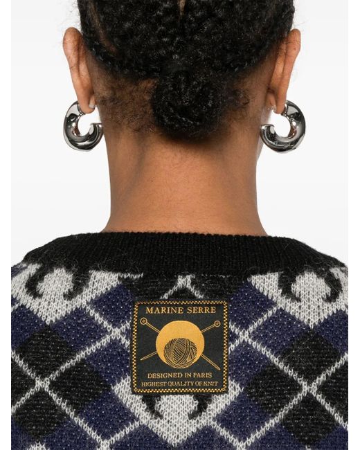 MARINE SERRE Black Moon Argyle-Knit Sweater
