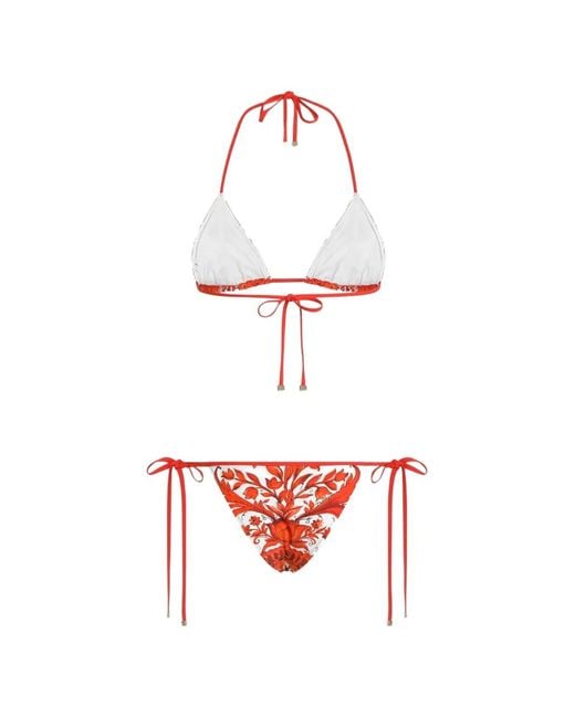 Dolce & Gabbana White Dolce & Gabbana Maiolica Print Bikini Set