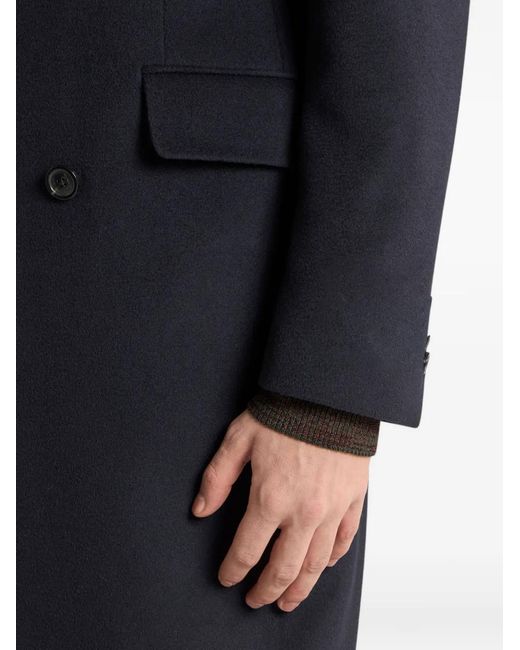 Etro Blue Double-Breasted Cashmere Coat for men