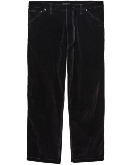 Prada Black Velvet-Finish Trousers for men