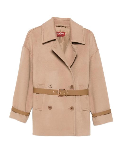 Cappotto Doppiopetto Con Cintura di Max Mara in Natural