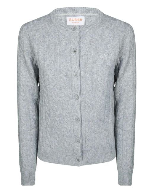 Sun 68 Gray Cable Cardigan Mit Rundem Ausschnitt