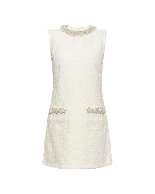 Self-Portrait White Cream Textured Denim Mini Dress