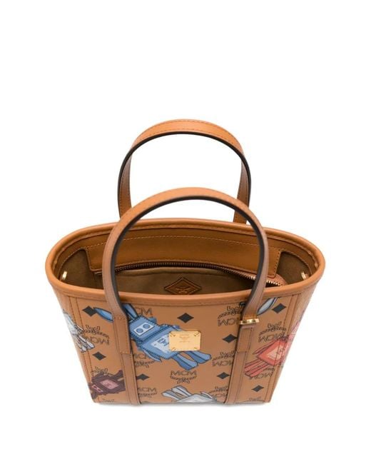 MCM Orange Mini Toni Robot-Motif Tote Bag