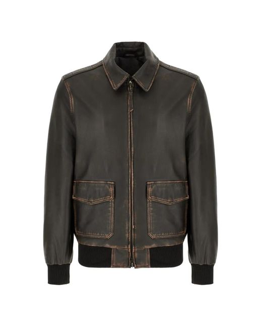Colamarino Gray Zip-Up Leather Jacket for men
