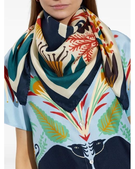 Etro Blue Graphic-Print Silk Scarf
