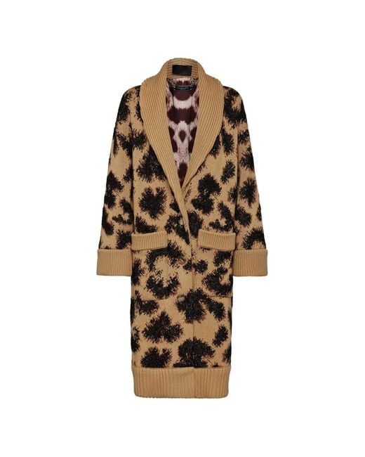 Philipp Plein Brown Manteau En Laine À Motif Léopard En Jacquard