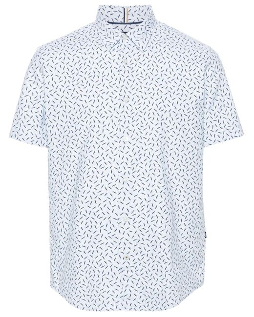 Boss Blue Abstract-pattern Cotton Shirt for men