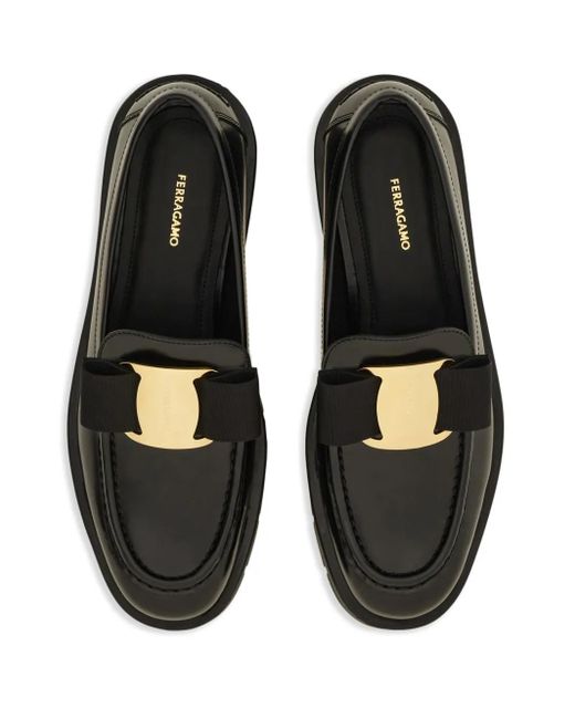 Ferragamo Black Chunky Bow Loafers For