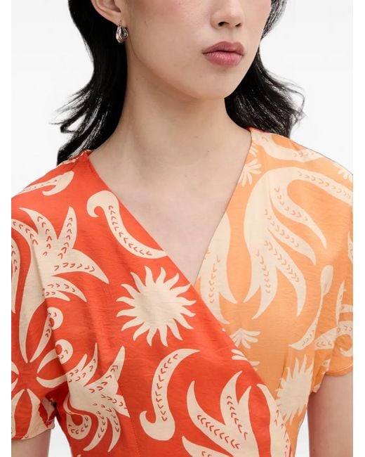 Never Fully Dressed Orange Abstract-Print Wrap Mini Dress