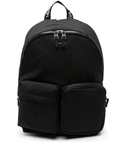 HUGO Black Logo-lettering Backpack for men