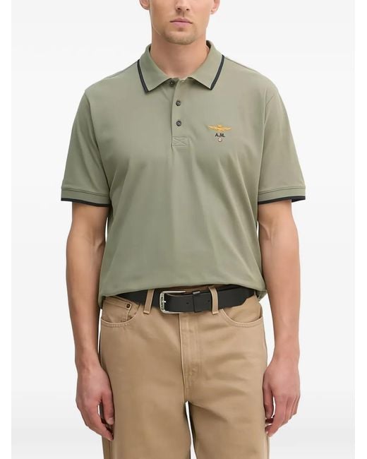 Aeronautica Militare Green Polo À Logo Brodé for men