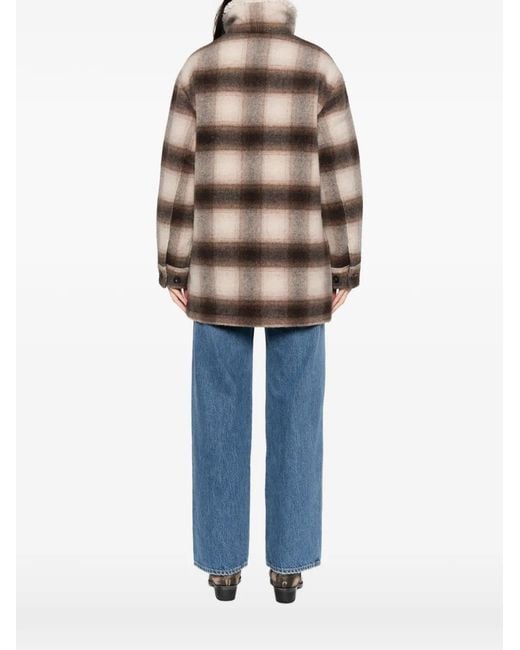 Filson Brown Kodiak Plaid Shearling-Collar Coat