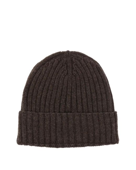 Dell'Oglio Brown Ribbed Beanie Hat for men