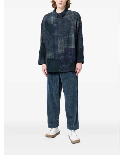 By Walid Blue Patchwork Button-Up Shirt for men