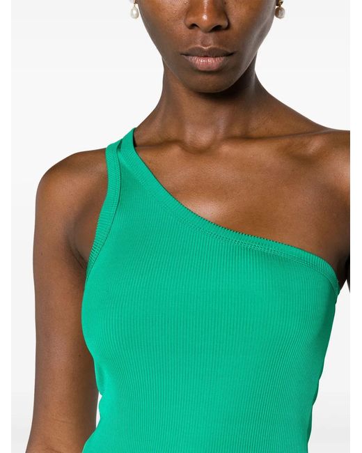 Forte_forte Green One-Shoulder Ribbed-Knit Tank Top