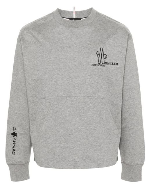 3 MONCLER GRENOBLE Gray Logo Print Cotton Sweatshirt for men