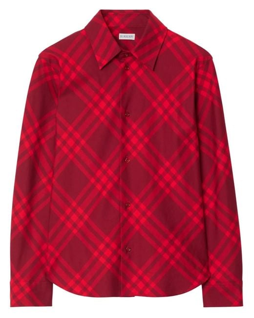 Burberry Red Check-Pattern Cotton Shirt