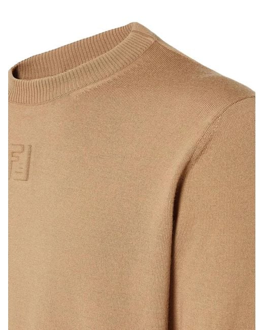 Fendi Brown Embossed-Logo Wool Sweater for men