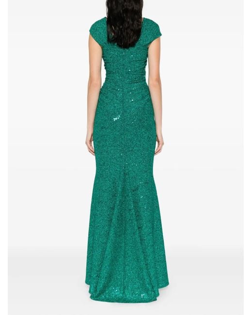 Talbot Runhof Green Draped Sequin-Embellished Dress