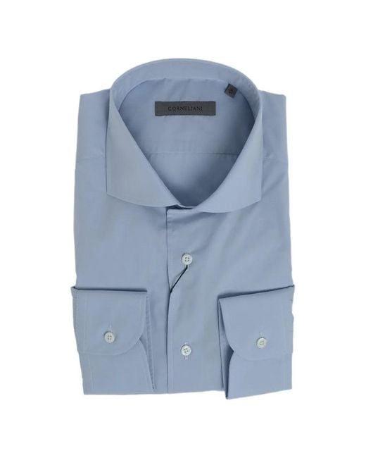 Corneliani Blue French-Collar Cotton Shirt for men
