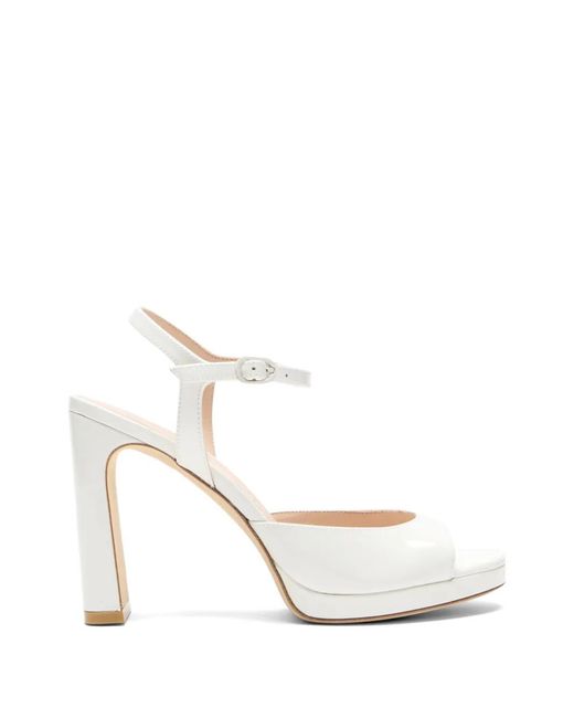 Stuart Weitzman White Babette Ankle-Strap Sandals