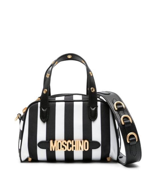 Moschino Black Logo-lettering Striped Tote Bag
