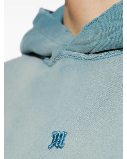 M I S B H V Blue Shadow Logo-Embroidered Distressed Hoodie for men
