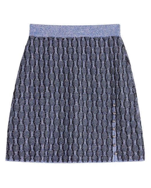 Lanvin Blue Patterned Intarsia-Knit Mini Skirt