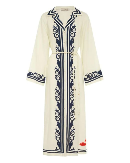 Vestido largo Marine con bordado ALÉMAIS de color White