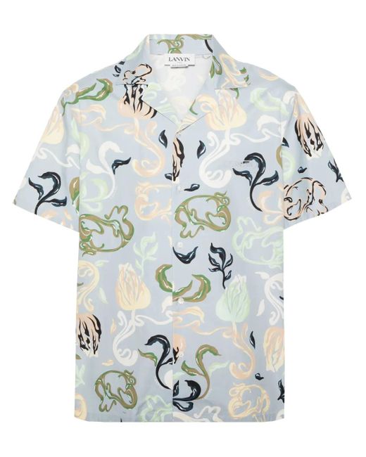 Lanvin Blue Abstract-print Cotton Shrit for men