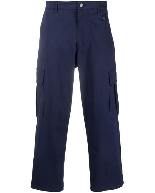 Moschino Blue Logo-Embroidered Cotton Cropped Trousers for men