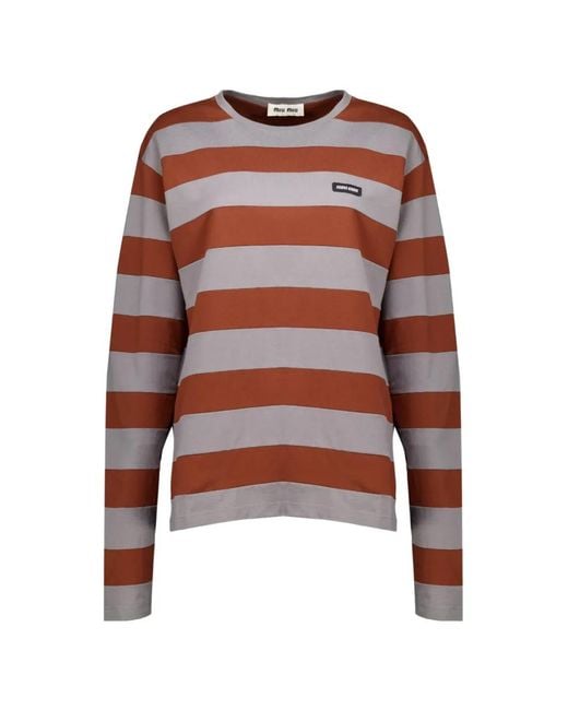 Miu Miu Brown Striped Cotton T-Shirt