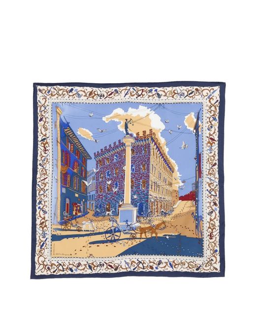 Ferragamo Blue Palazzo Spini Feroni-Print Scarf