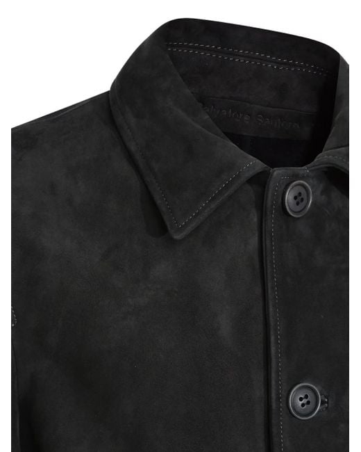 Salvatore Santoro Black Buttoned Leather Jacket for men