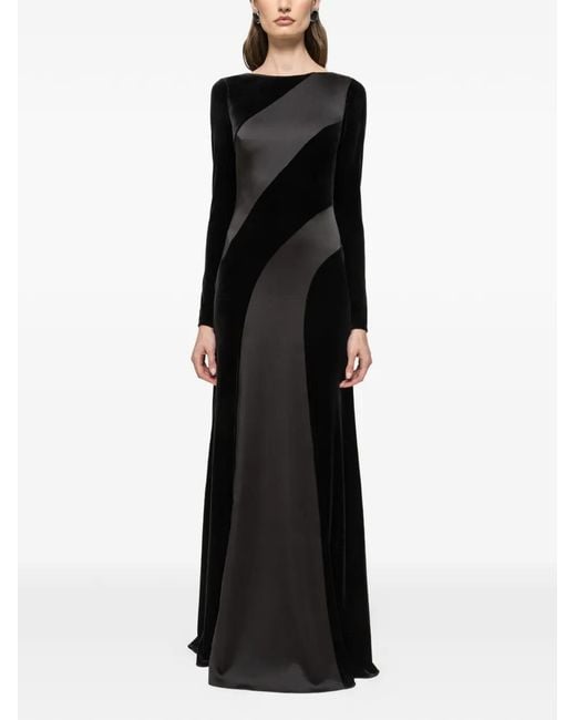 Nissa Black Satin Velvet Maxi Dress