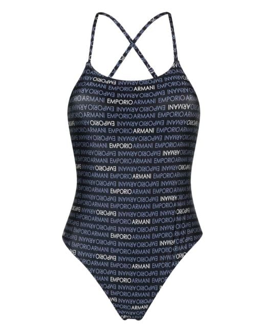 Emporio Armani Blue Logo-print Swimsuit