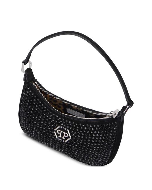 Philipp Plein Black Strass-Embellished Top-Zip Shoulder Bag