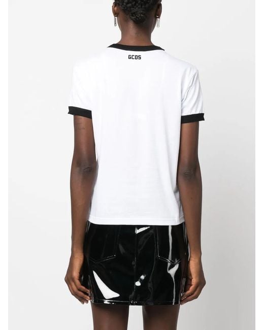 Gcds White Logo-Print Cotton T-Shirt