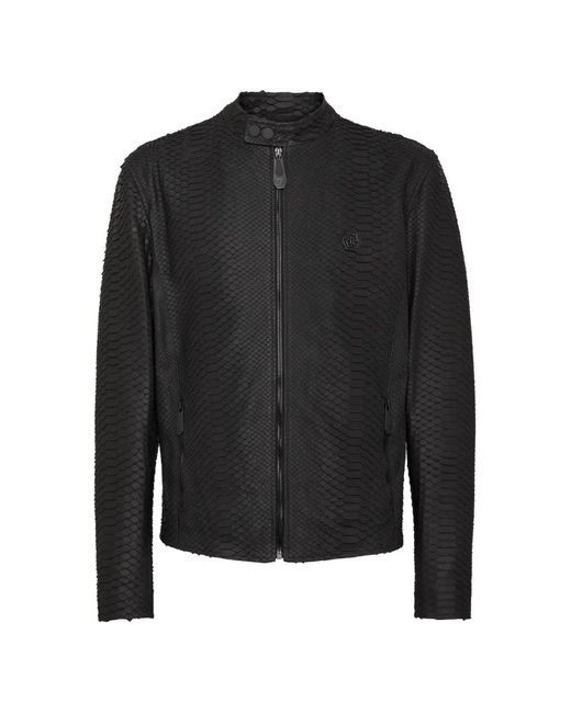 Philipp Plein Moto Leren Jack Met Pythonprint in het Black voor heren