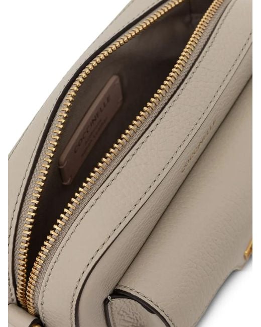 Coccinelle Gray Small Beat Grained Leather Shoulder Bag