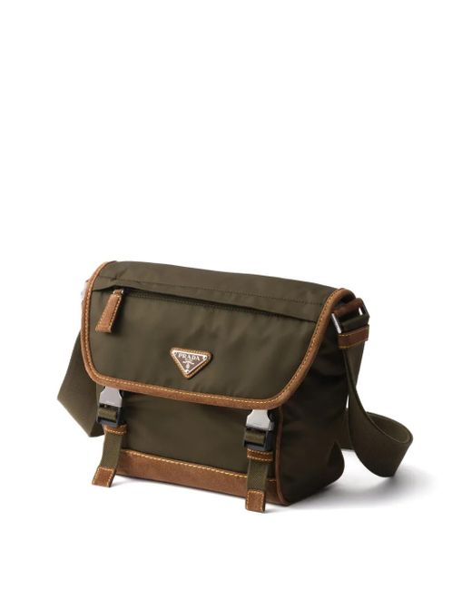Prada Brown Medium Leather And Re-Nylon Messenger Bag for men