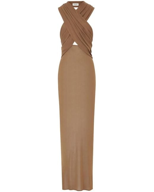 Saint Laurent Natural Hooded Cut-Out Maxi Dress