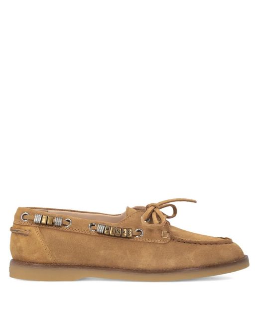 Pinko Brown Suede Moccasins With Jewel Details