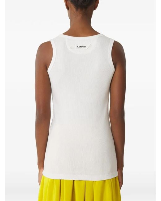 Lanvin White Embroidery-Logo Tank Top