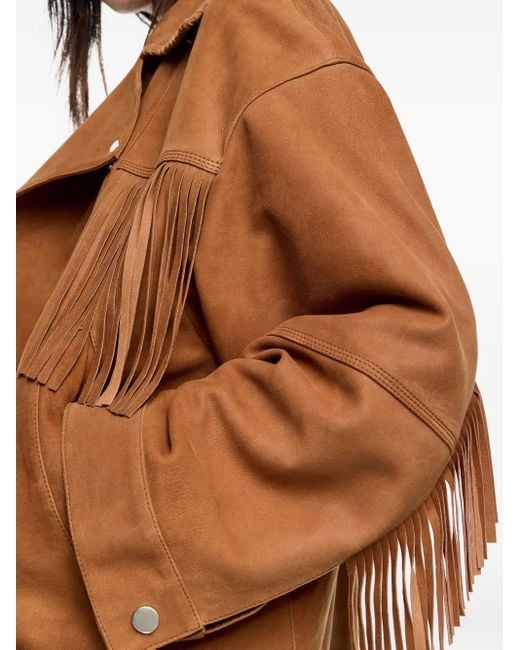 Bimba Y Lola Brown Fringe-Detailing Leather Jacket