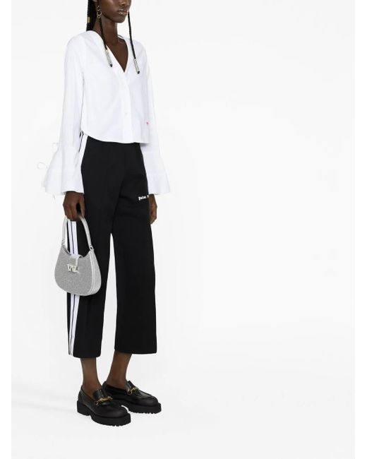 Palm Angels White Flute-Sleeves Cropped Cotton Shirt