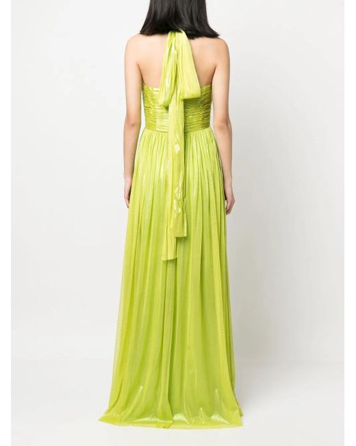 Jean Louis Sabaji Green Ruched-Detail Halterneck Maxi Dress